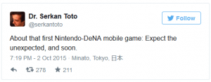 tweet Serkan Toto primo gioco Nintendo DeNa