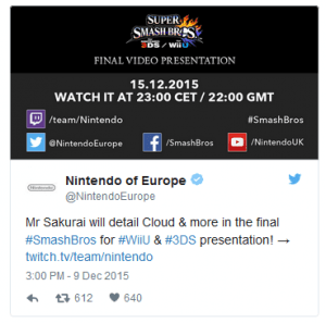 tweet presentazione finale smash bros 2