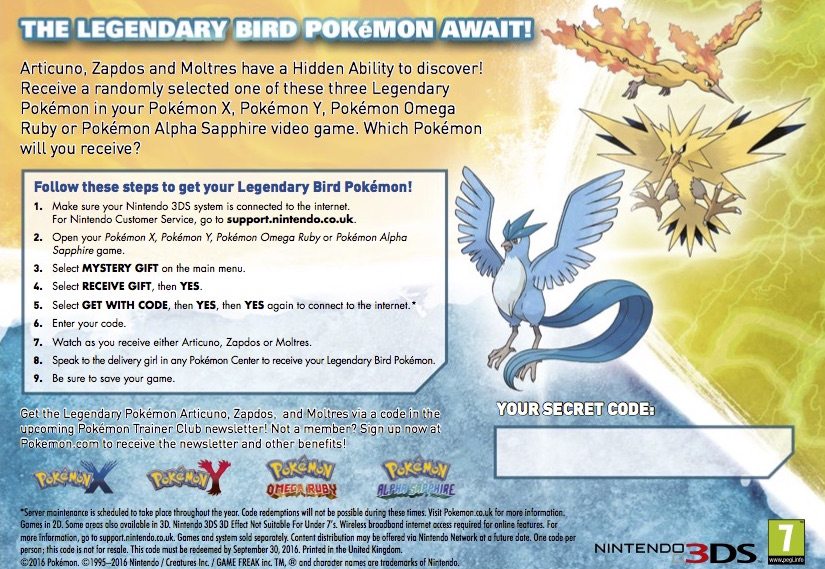 Articuno Aldora 2016 - PokemonGet - Ottieni tutti i Pokemon più Rari in  Sole Luna - Rubino e Zaffiro - X e Y