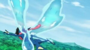 Pokémon XYZ025 - Greninja si libera dall'acqua che lo circonda