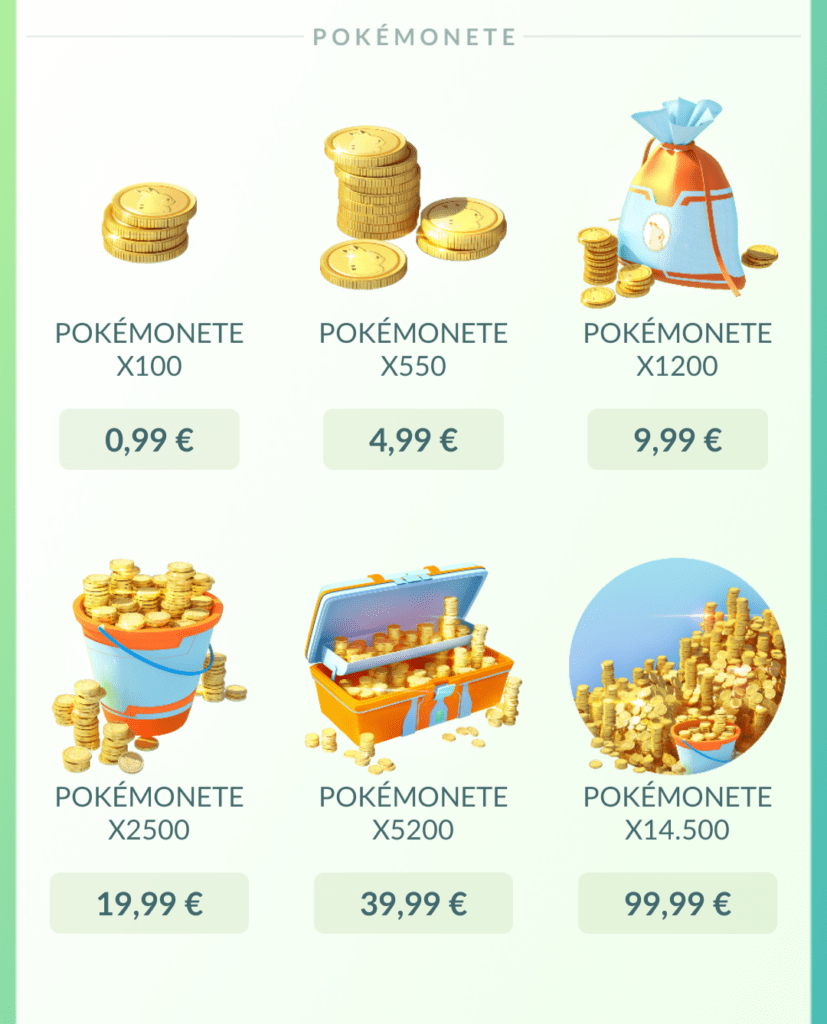 Preços dos Itens em Pokémon GO e mais