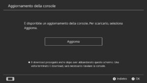 Schermata di aggiornamento di Nintendo Switch