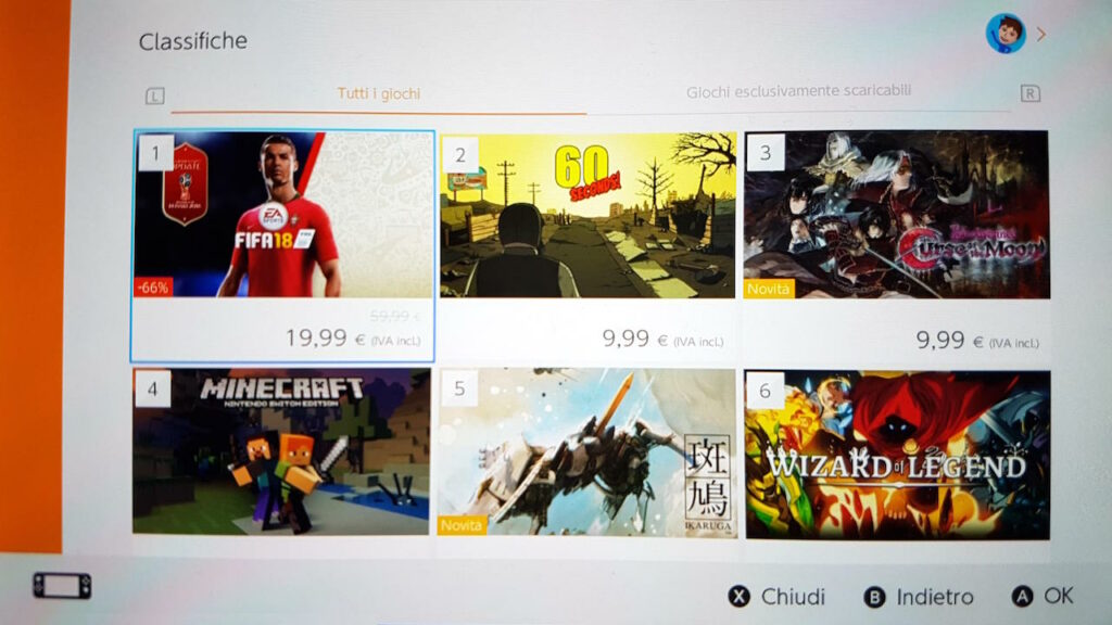 eShop Nintendo Switch sezione classifiche