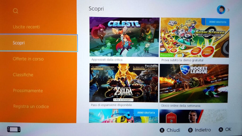 eShop Nintendo Switch sezione scopri