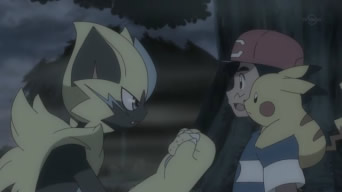 Ash, Pikachu e Zeraora
