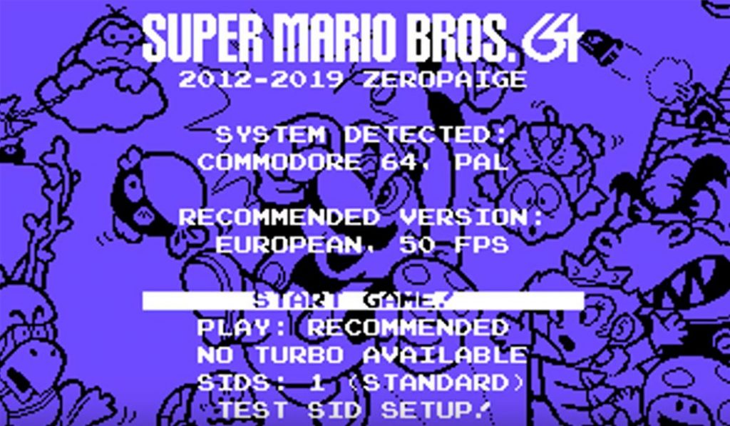 Schermata iniziale di Super Mario Bros. per C64