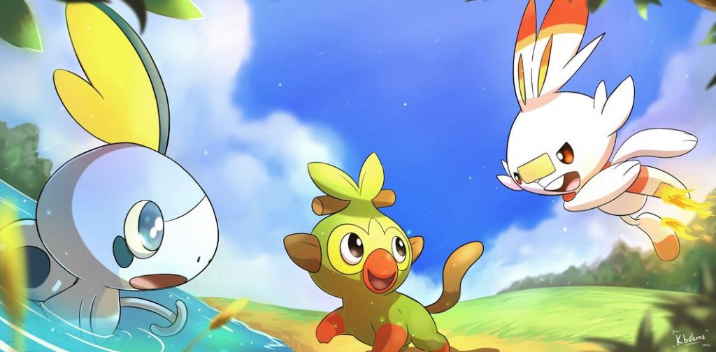 Artwork di Sobble, Grookey e Scorbunny