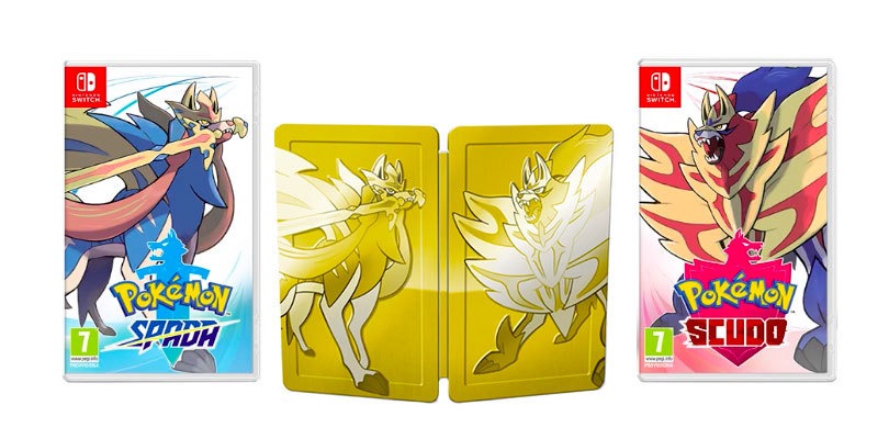 Mostrate le Box Art ufficiali e la versione Steelbook Dual Pack di Pokémon Spada e Scudo