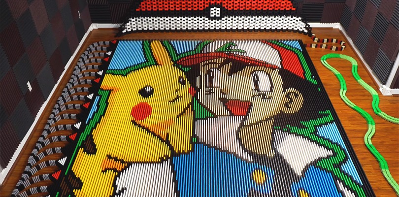 35.592 tessere di domino compongono un ritratto di Ash e Pikachu