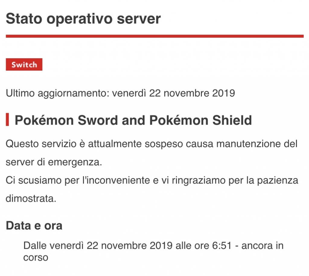 manutenzione server Nintendo 