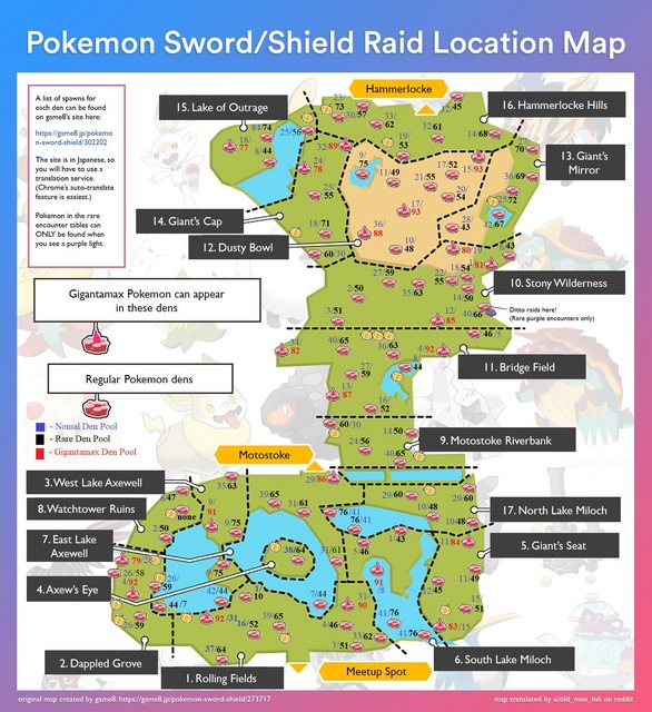 mappa guida delle tane per i raid Dynamax