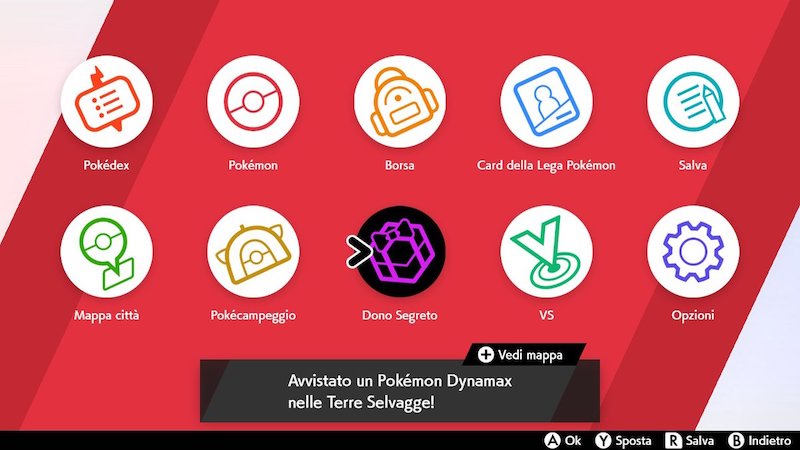 menù di Pokémon Spada e Scudo