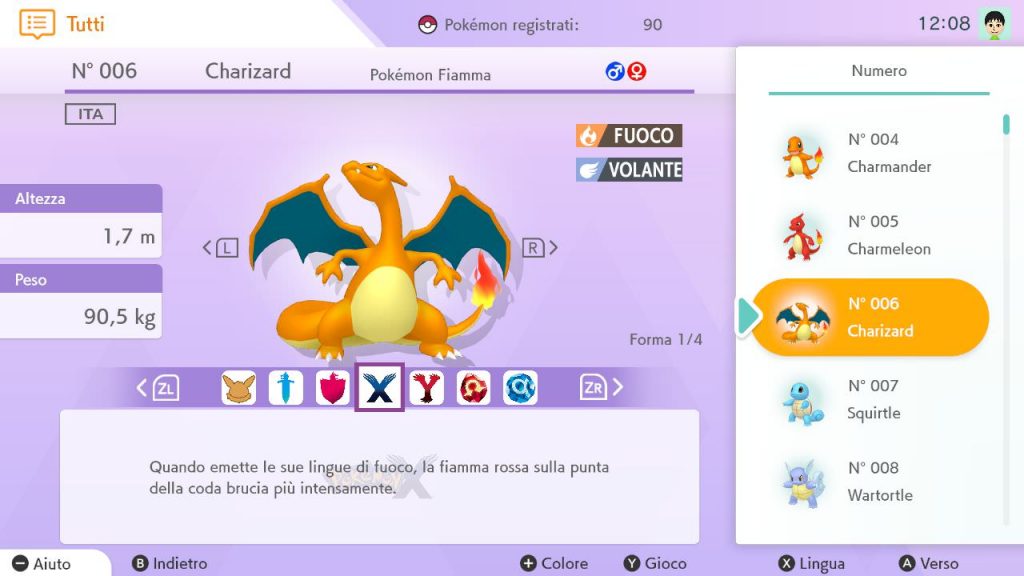 Charizard nel Pokédex Nazionale di Pokémon HOME