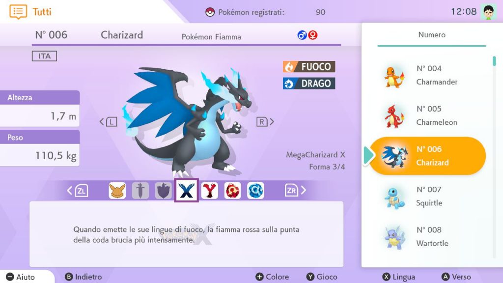 MegaCharizard X nel Pokédex Nazionale di Pokémon HOME