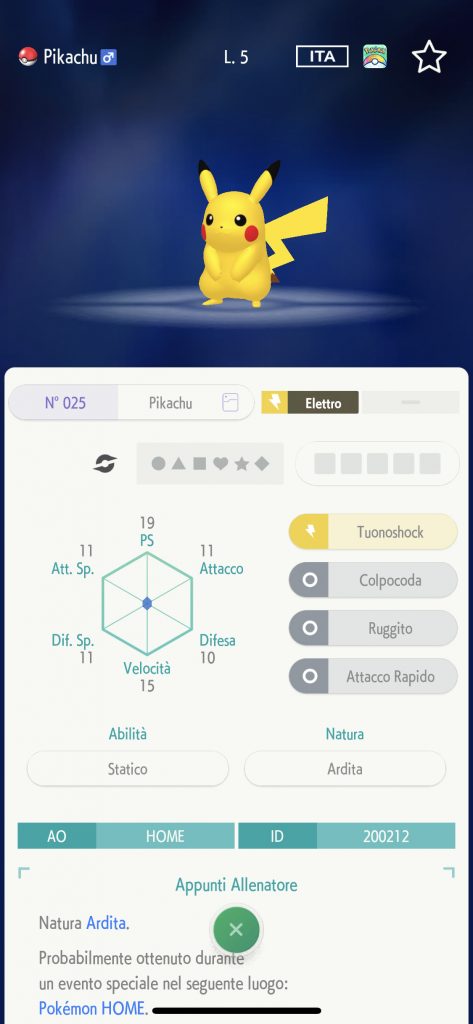 Pikachu regalato da Pokémon HOME