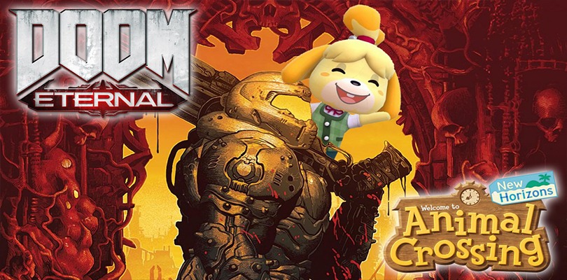 Fan art di Nintendo Switch dedicata a DOOM Eternal e Animal Crossing