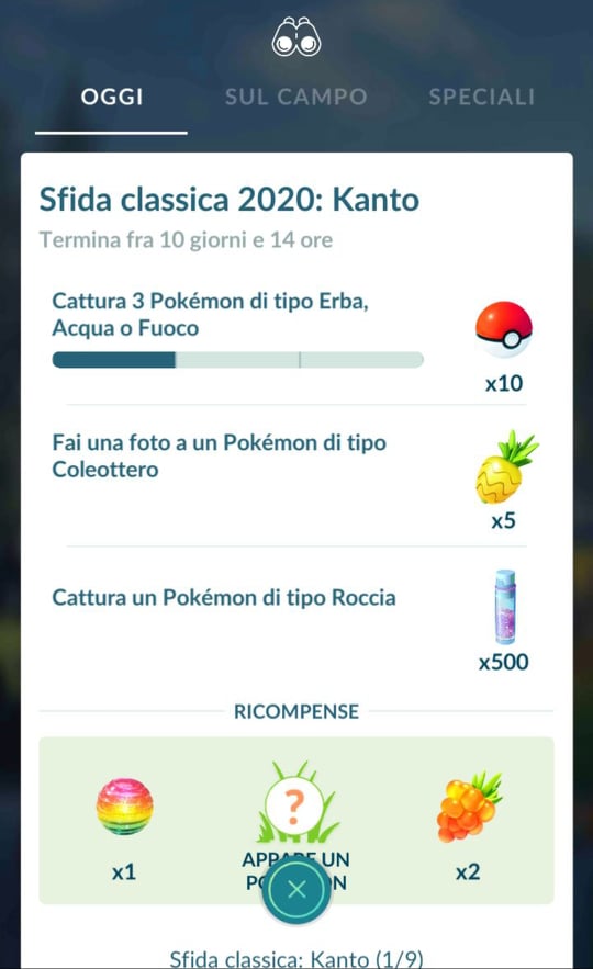 Ricerca Speciale "Sfida classica: Kanto" su Pokémon GO