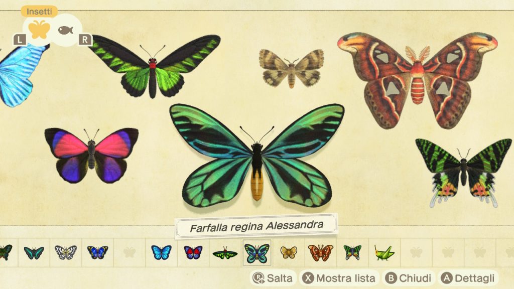 insetti Animal Crossing New Horizons
