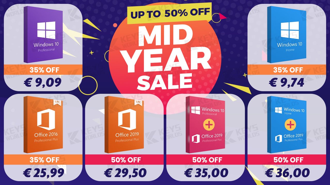 Follia di metà anno: fino al 50% di sconto per i Prodotti Microsoft, Windows 10 a partire da 9€, e altri sconti per il pacchetto Office 2019!