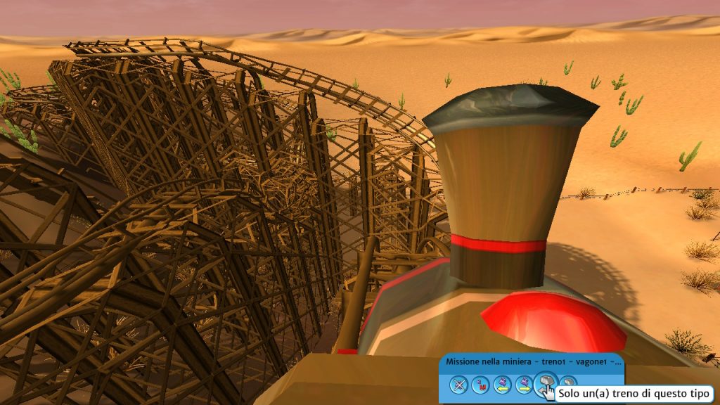 Visuale da una montagna russa in Roller Coaster Tycoon 3