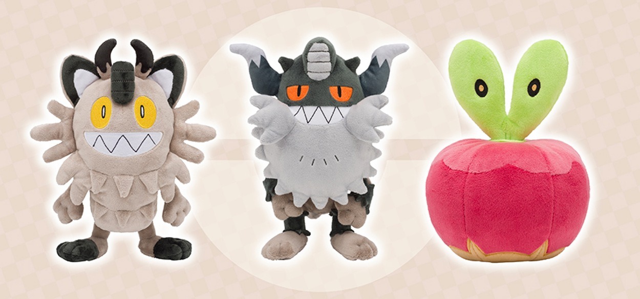 I peluche di Meowth di Galar, Perrserker e Applin sono in arrivo nei Pokémon Center