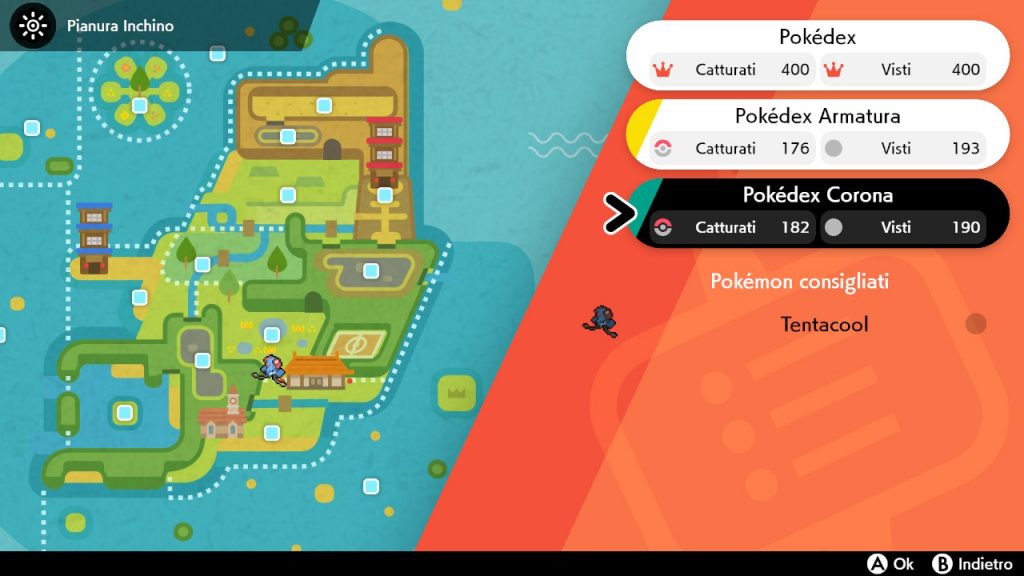 La schermata dei Pokédex di Pokémon Spada e Scudo