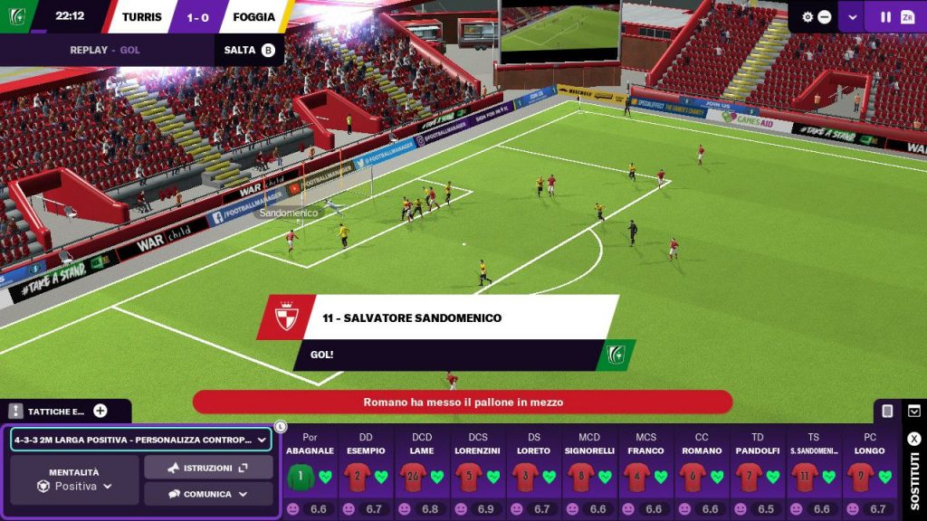 Schermata partita di Football Manager 2021 Touch
