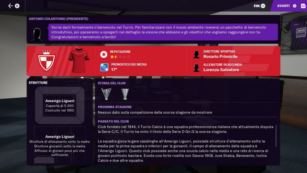 Il benvenuto in una nuova squadra in Football Manager 2021 Touch