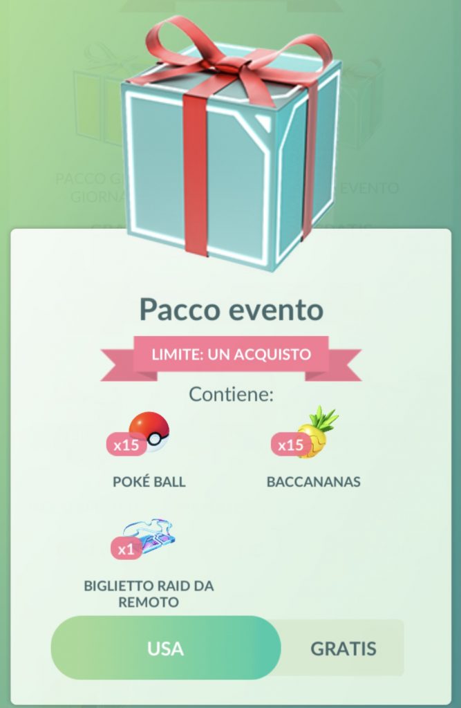 Pacco evento gratuito Pokémon GO biglietto raid da remoto