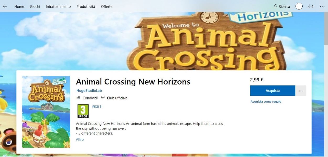 Una versione Fake di Animal Crossing si può acquistare sul Microsoft Store per 3 dollari