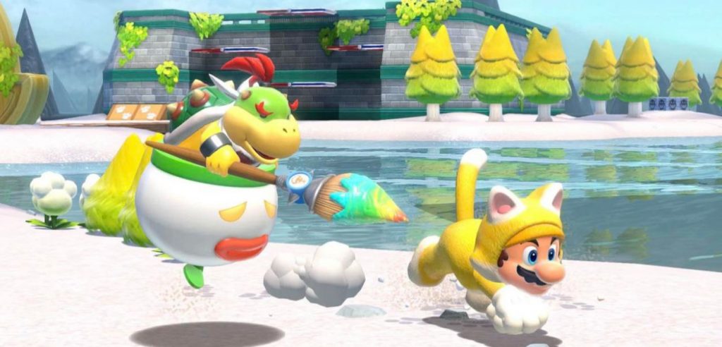 bowser jr insegue mario gatto