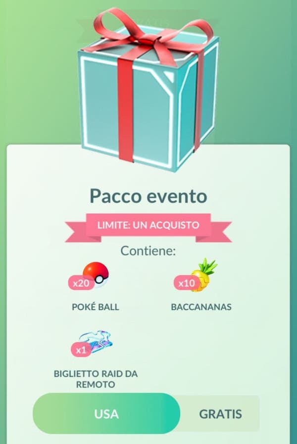 pacco biglietto remoto Pokémon GO