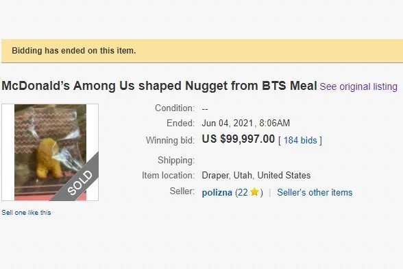 Chicken McNuggets a forma di astronauta di Among Us venduta a 100 mila dollari.