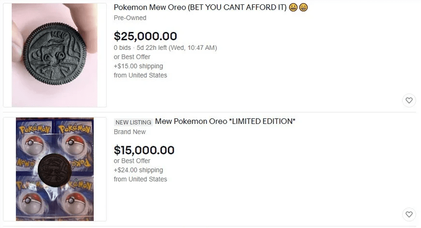 Il biscotto Oreo edizione Pokémon di Mew venduto a migliaia di dollari.
