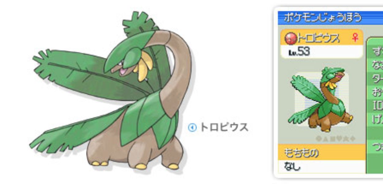 Un'Allenatrice possiede uno speciale Tropius in Pokémon Diamante Lucente e Perla Splendente