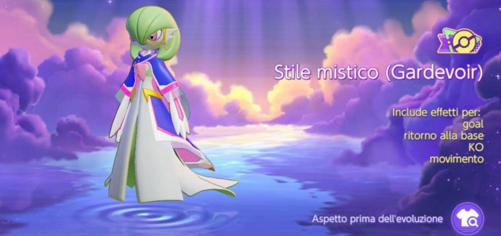 Il nuovo holowear di Gardevoir, Stile mistico, presente su Pokémon Unite.