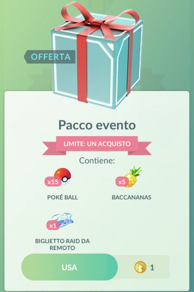 Disponibile da oggi il pacco evento di Pokémon GO con un biglietto raid da remoto.