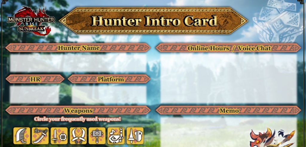 Biglietto da visita Capcom Monster Hunter Rise Sunbreak copertina