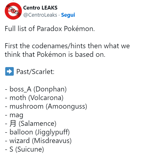Rumor Pokémon Scarlatto Violetto forme