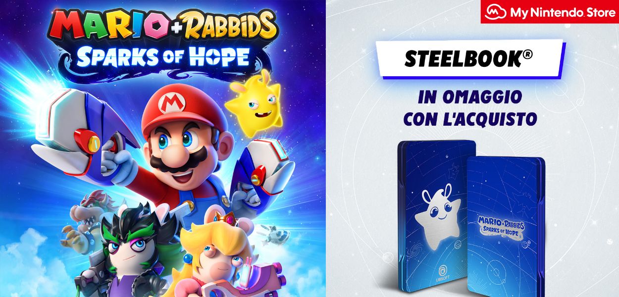 Lo steelbook di Mario+Rabbids Sparks Of Hope è disponibile col preordine su My Nintendo Store