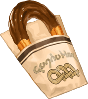 Churro al cioccolato, in vendita in uno dei ristoranti di Pokémon Scarlatto e Violetto.