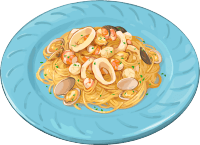 Spaghetti ai frutti di mare presenti in uno dei ristoranti di Pokémon Scarlatto e Violetto.