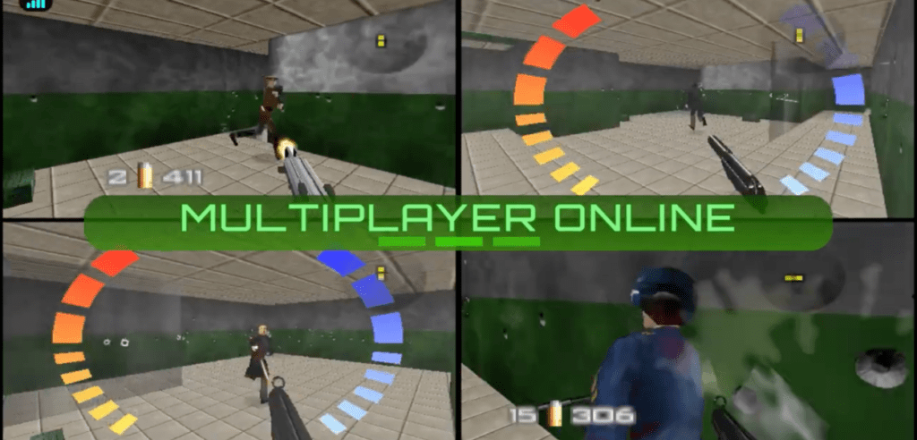 Interfaccia di gioco in cui si vede il multiplayer online di GoldenEye 007
