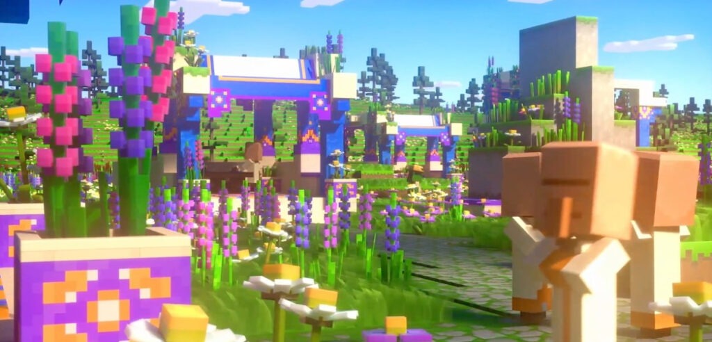 Minecraft Legends: Villager in un campo di fiori