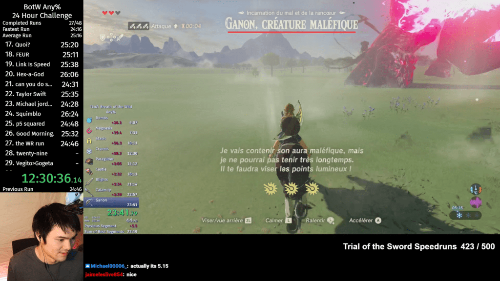 Gameplay di una speedrun in Zelda Breath of the Wild