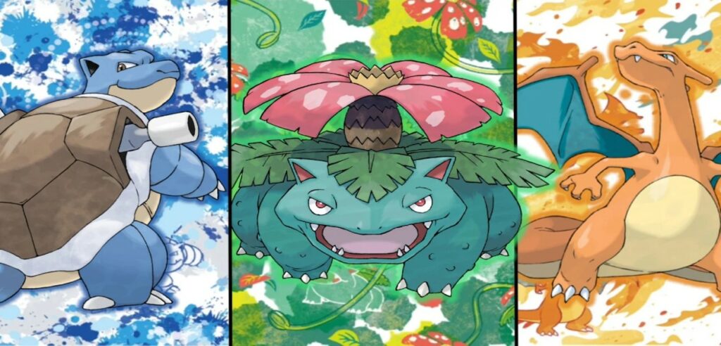 Da sinistra a destra: Blastoise, Venusaur e Charizard