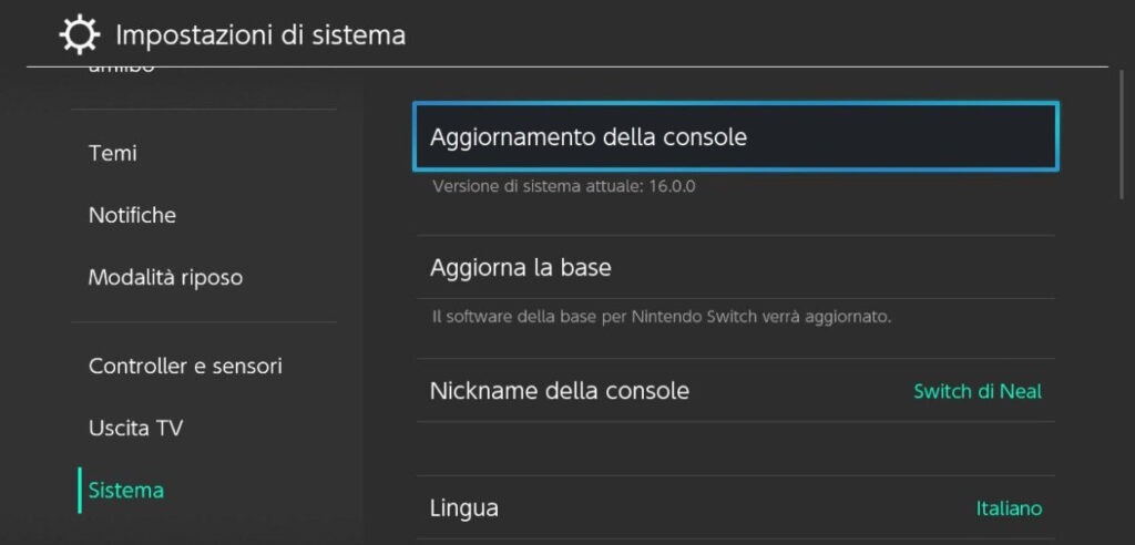 Come aggiornare la console all'ultima versione