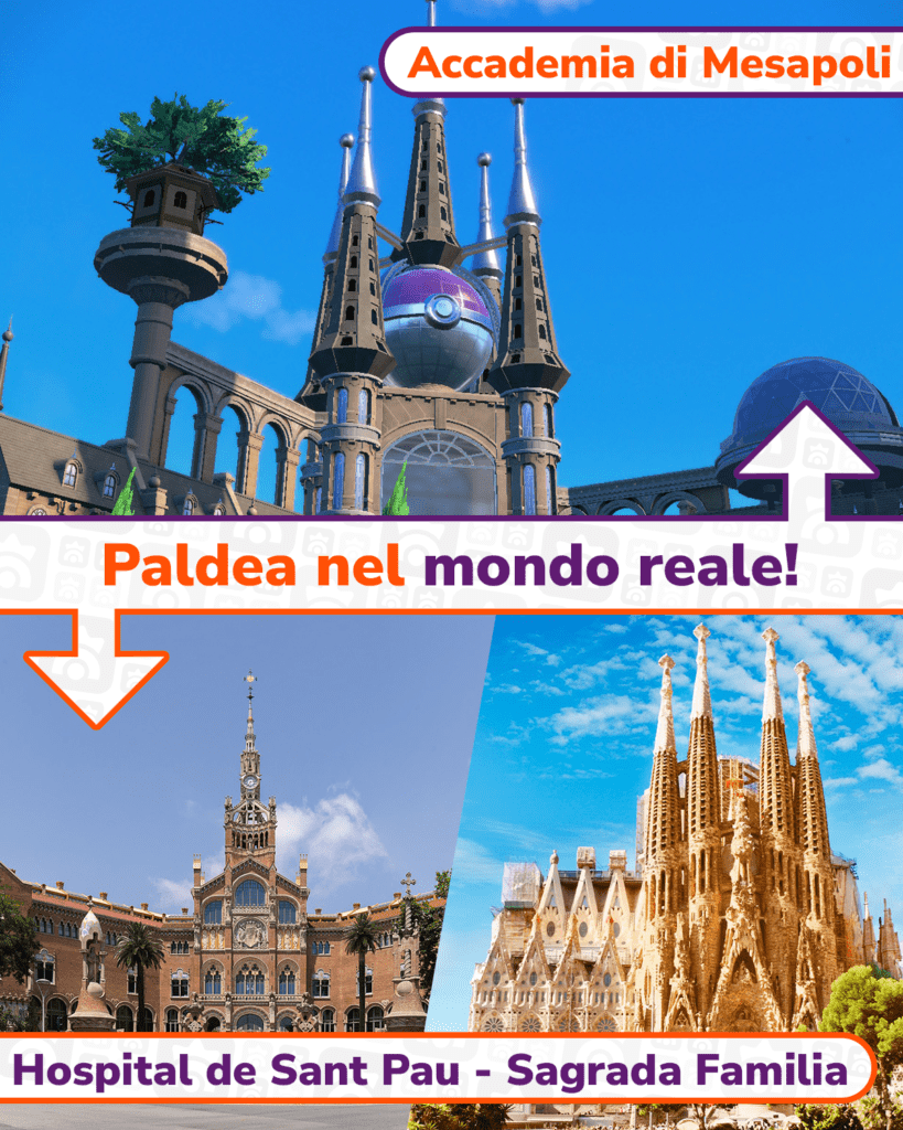 Paragone tra l'Accademia di Mesapoli a Paldea e le sue ispirazioni dal mondo reale: l'Hospital de Sant Pau a Madrid e la Sagrada Familia a Barcellona