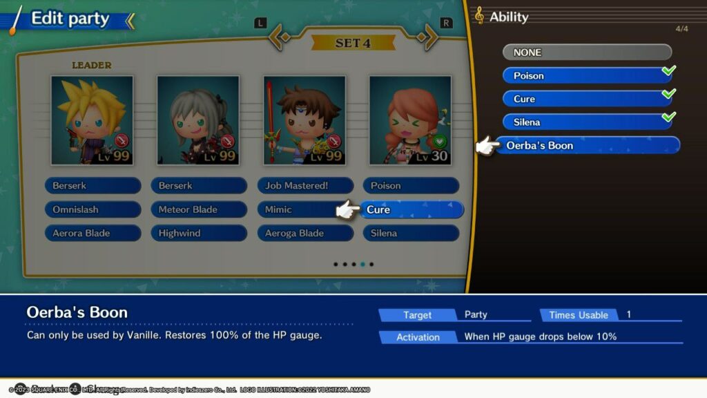 Theatrhythm, selezione delle abilità