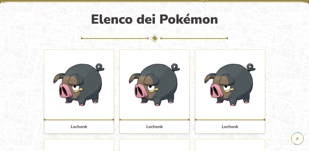 L'elenco dei Pokémon nel Sito Pokémon